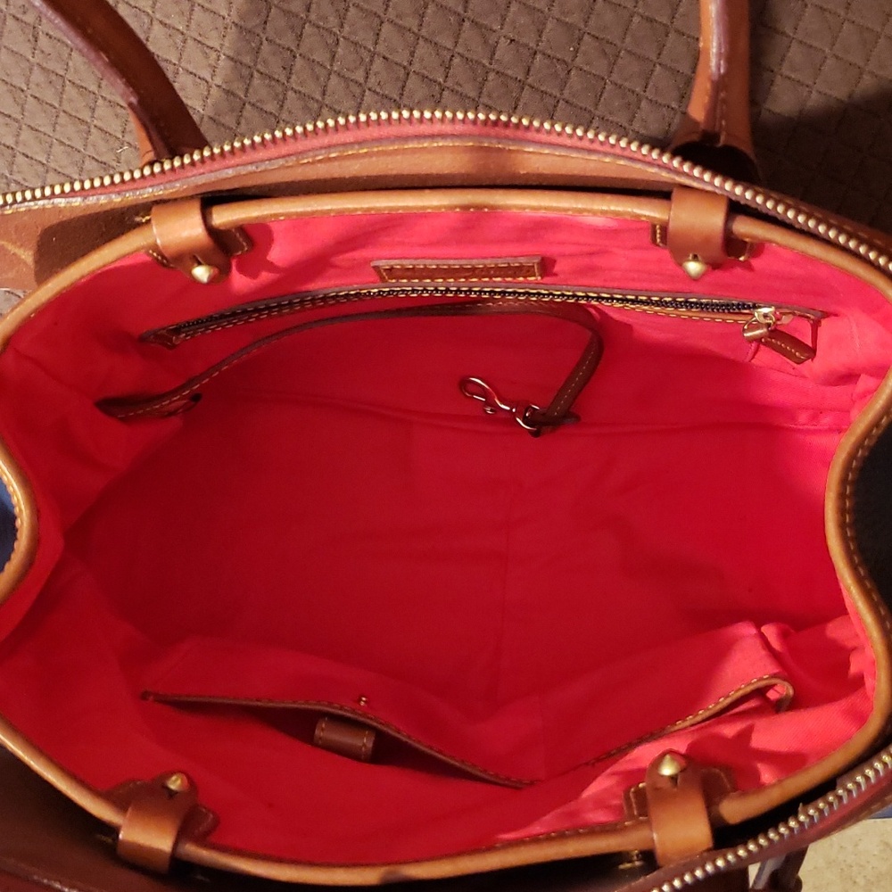 Dooney & Bourke Navy with Tan Leather Trim Tote Satchel - Picture 8 of 12